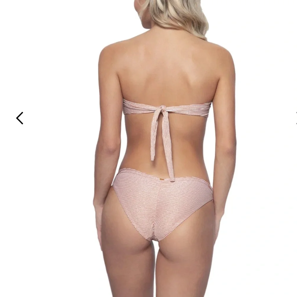 🆕 2pc PQ SWIM Aperol Stripe Perla Halter & Basic Ruched Bottom Teeny Fit - Picture 6 of 8
